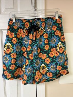 Aquaman DC Warner Bros. Floral Hawaiian Swim Trunks